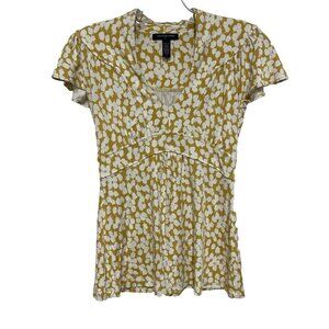 Banana Republic Womens XS Knit Top Yellow Pleated Plunge V-Neck Cap Sleeve